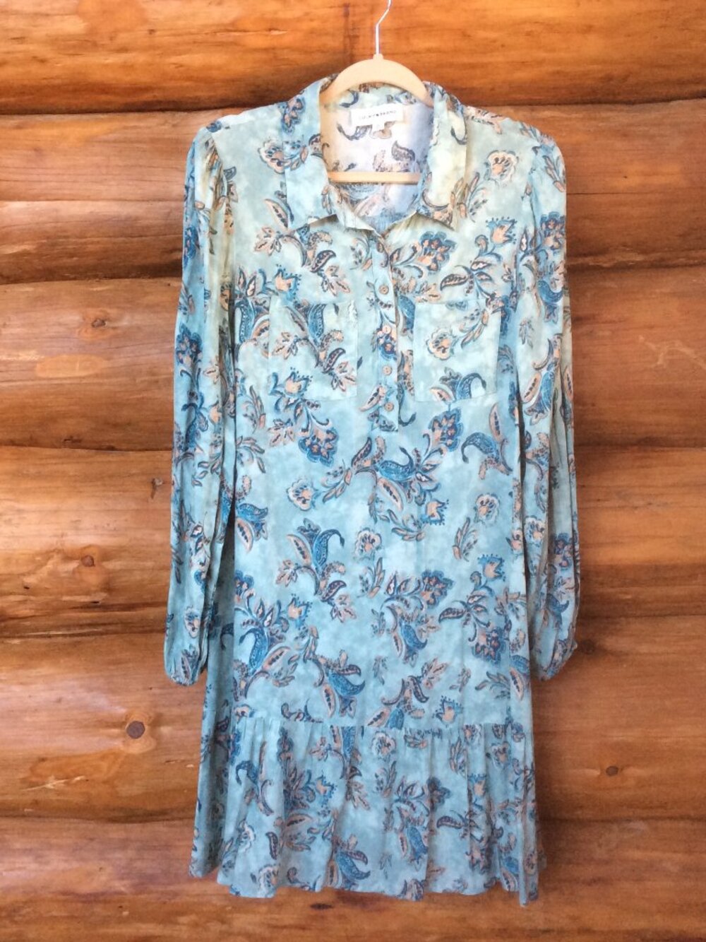 Lucky Brand Blue/Green Floral Wide Ruffled Hem Western Dress Size XL